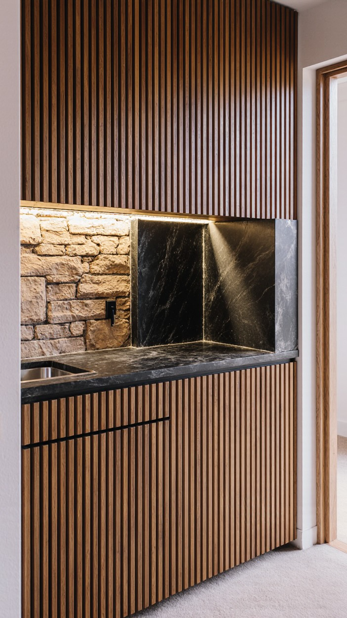 Bar de cozinha com ripado